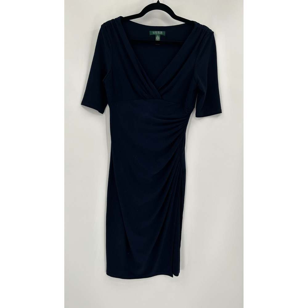 Lauren Ralph Lauren Dress Womens Size 6 Navy Blue Short Sleeve Knee‎ Length